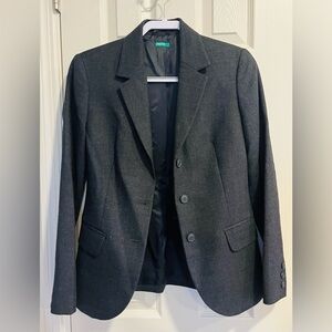 Benetton Charcoal Wool Three Button Blazer Size 40 US 8